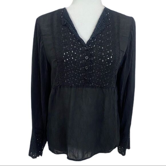 Johnny Was Sheer Black Blouse w/ Lace  Sz M. EUC - Picture 1 of 10